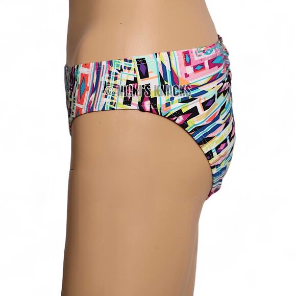 Kenneth Cole Bikini Bottom Tribal Print Shirred Hipster Sash Tab Swimwear Size M - Picture 5 of 11